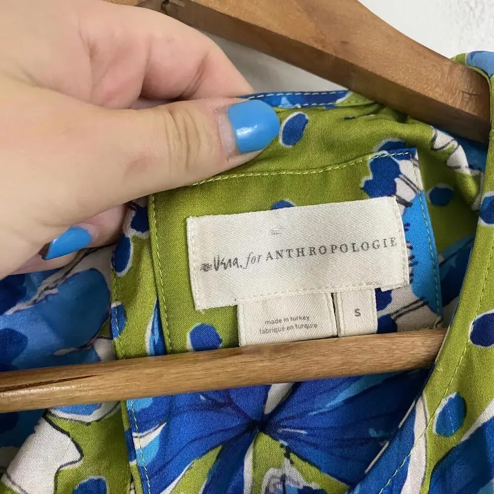 ANTHROPOLOGIE blue green floral maxi dress sz S - Picture 3 of 6
